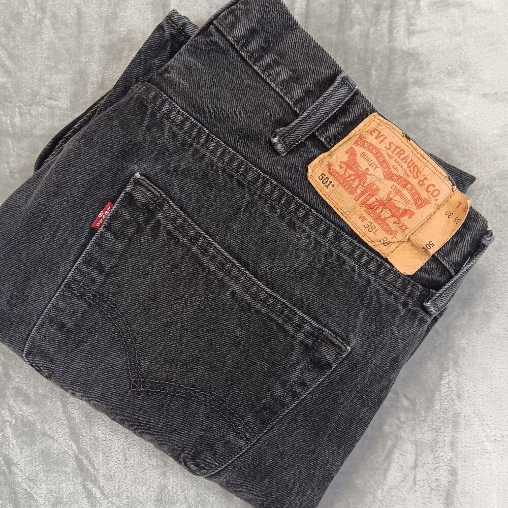 Levis 501 Mens 38x30 Y2K Button Fly Classic Relax Fit Straight Black‎ Denim